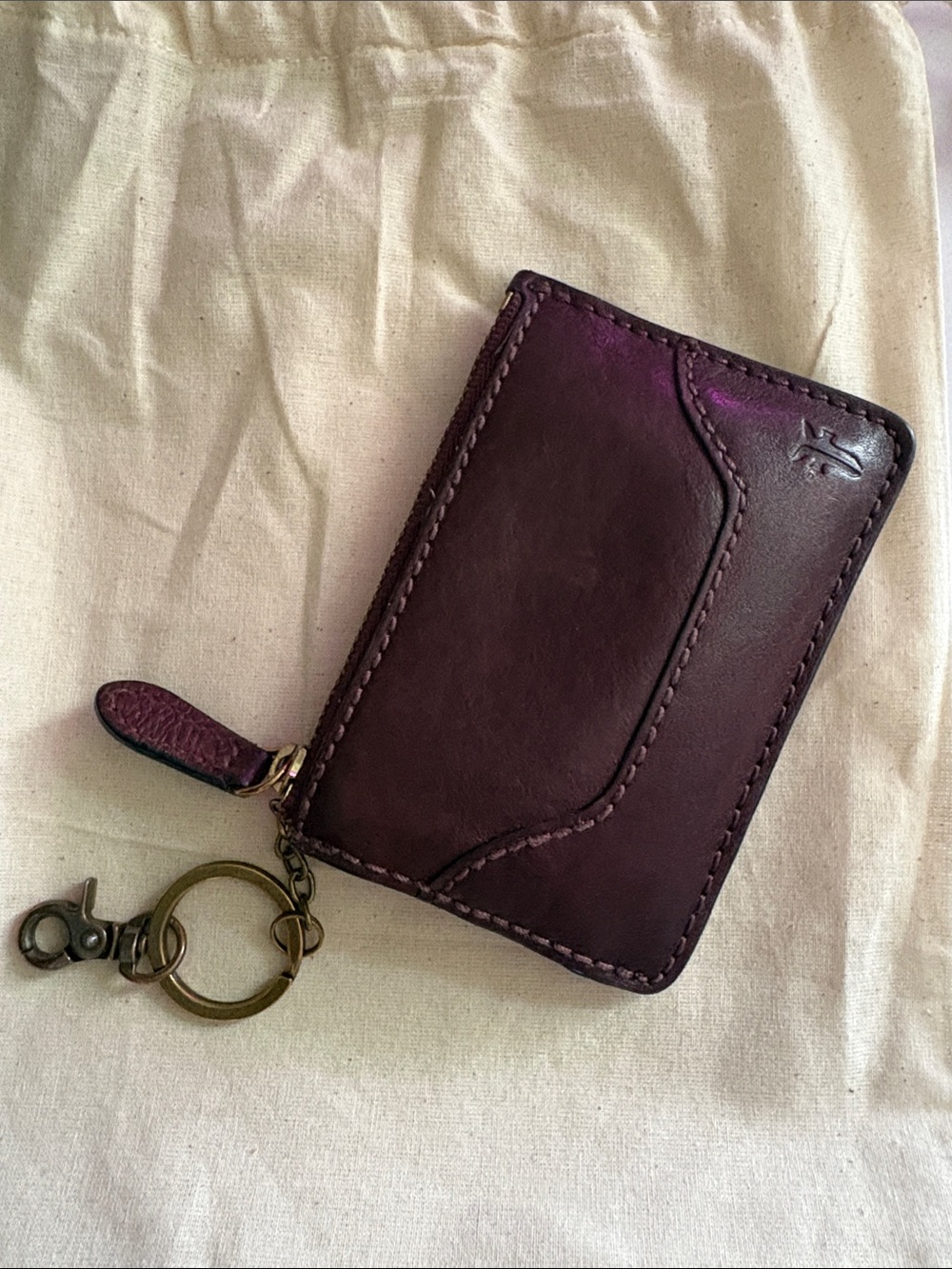 Frye Melissa Leather Zip Card Case Keychain in Deep Plum